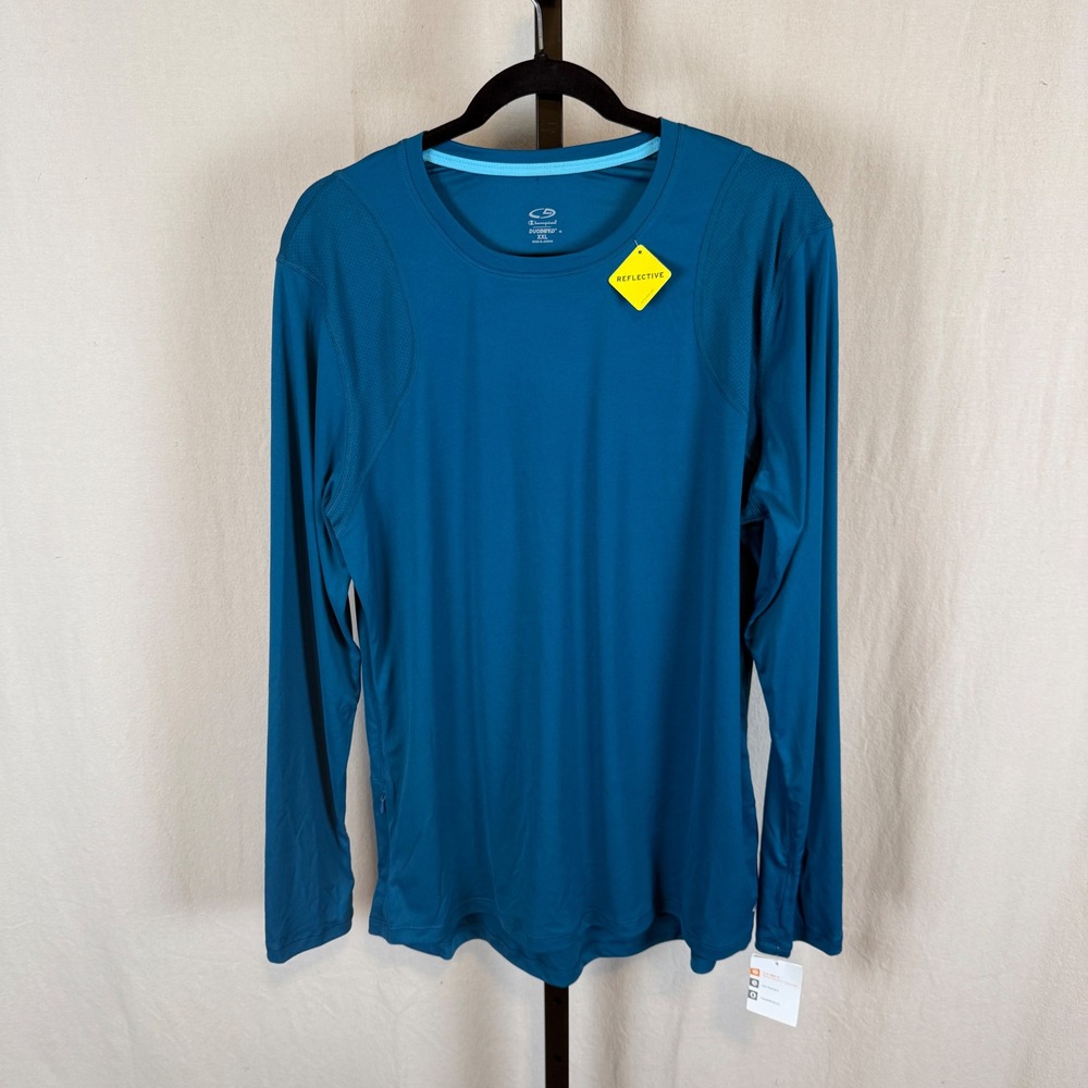 New Champion C9 Duo Dry+ Teal Blue Long Sleeve Top XXL Reflective Thumbholes